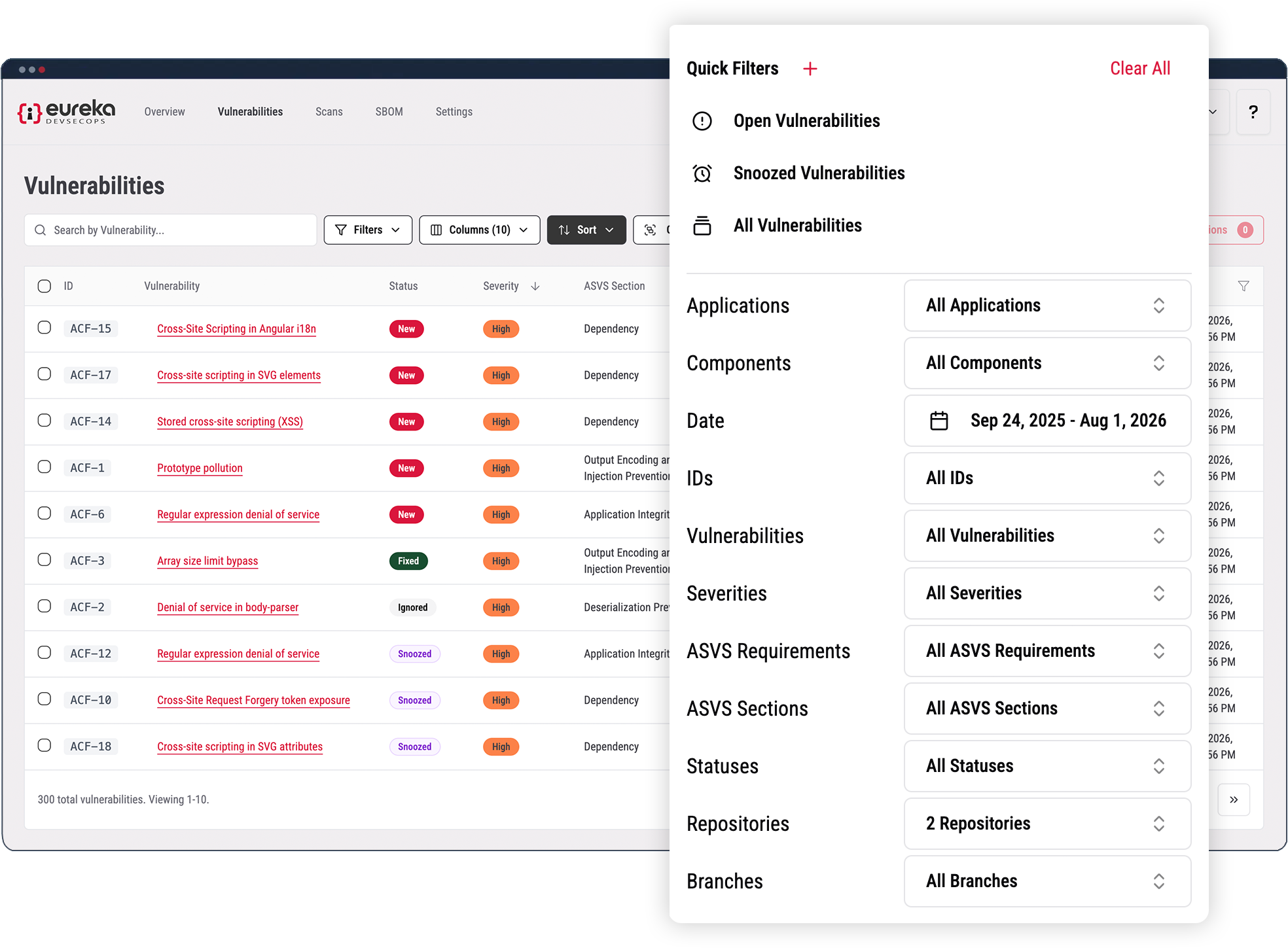 Portfolio management view, products, versions, branches, and tags