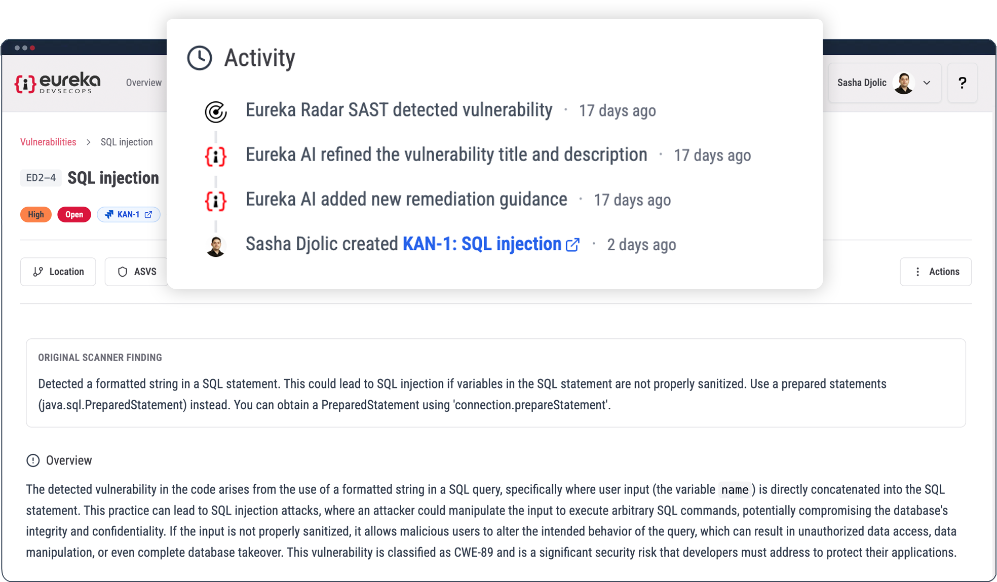 Eureka AI activity trace, refined and remediated