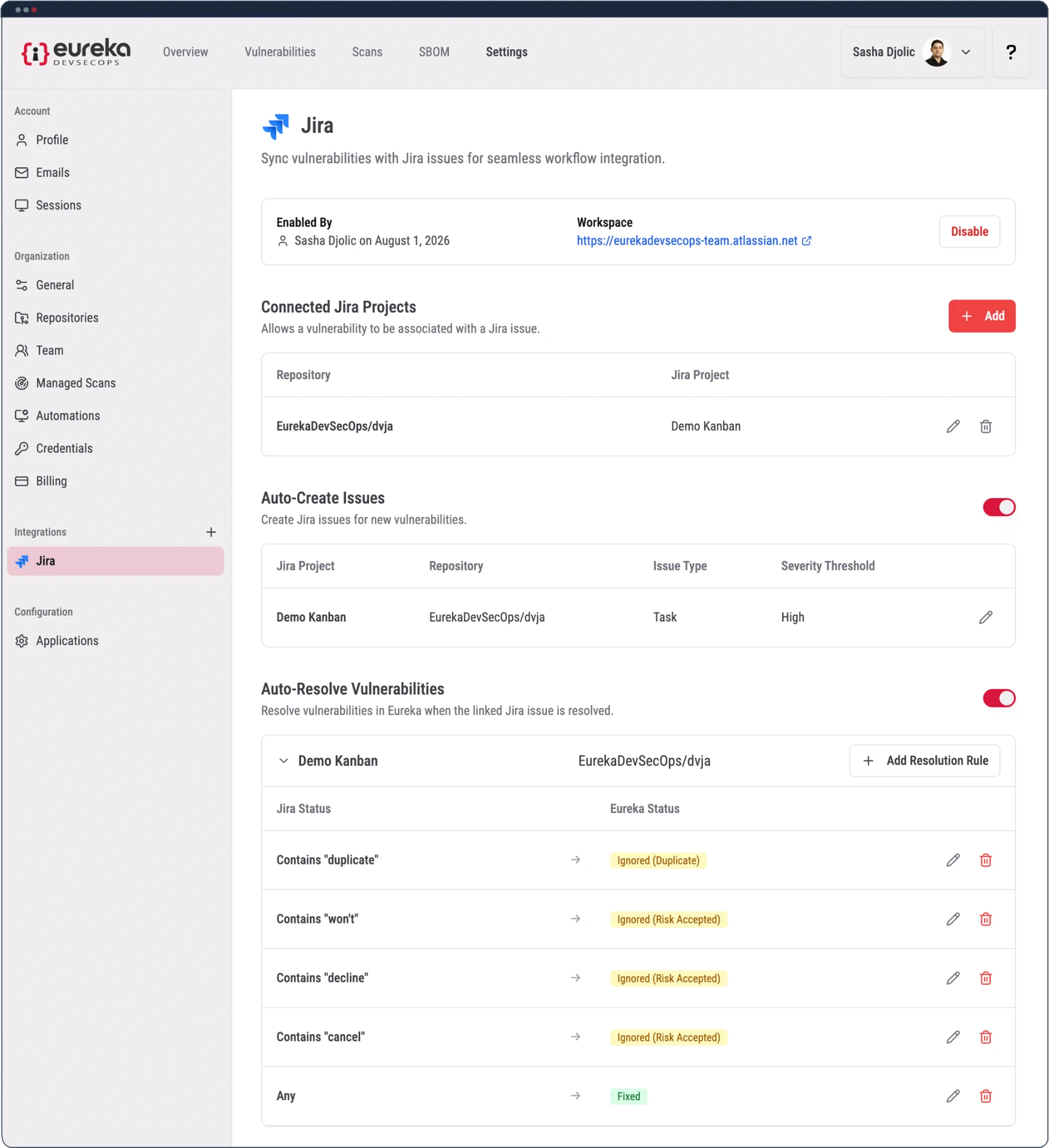 Jira auto-resolve rules