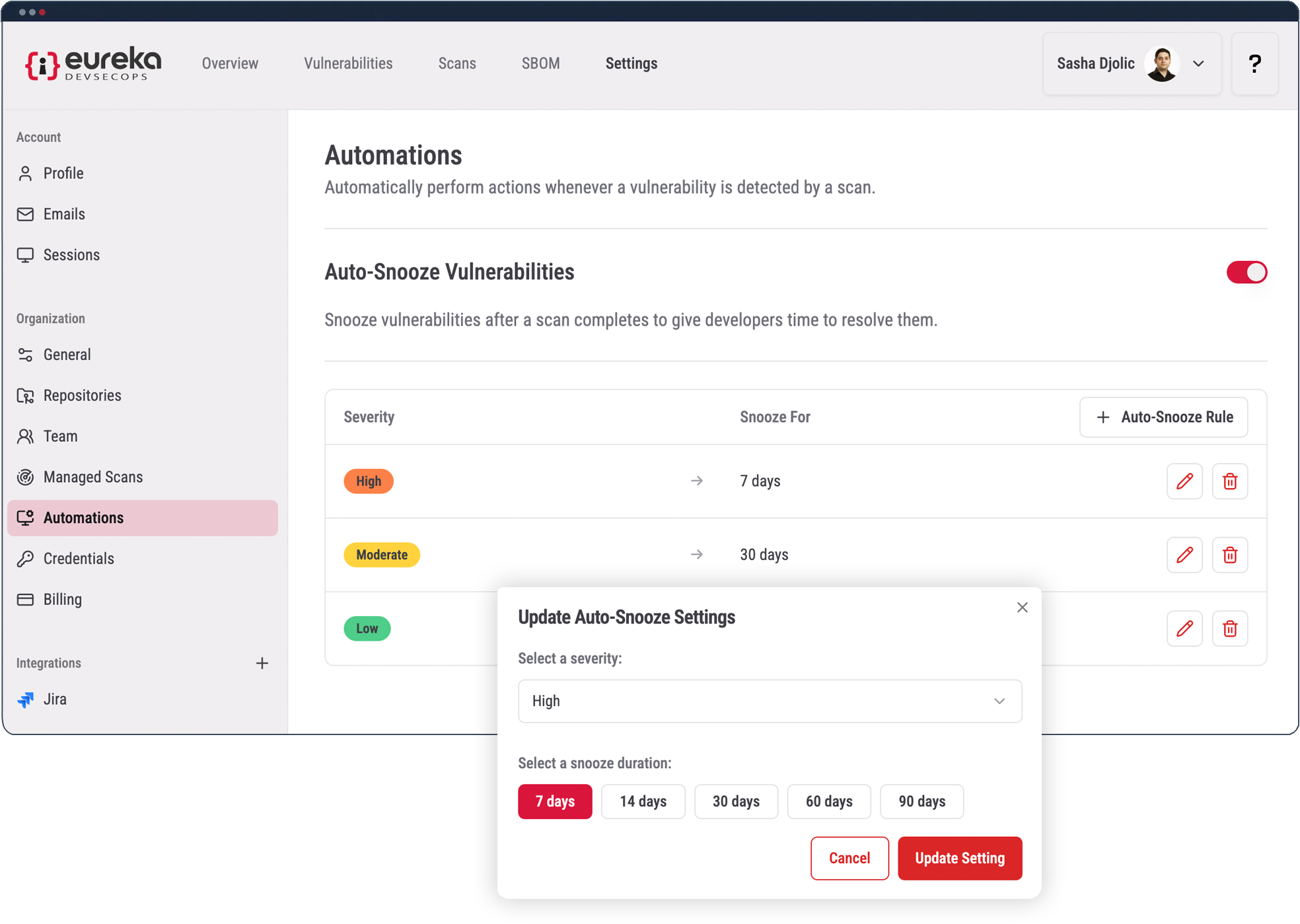 Automations, auto-snooze by severity